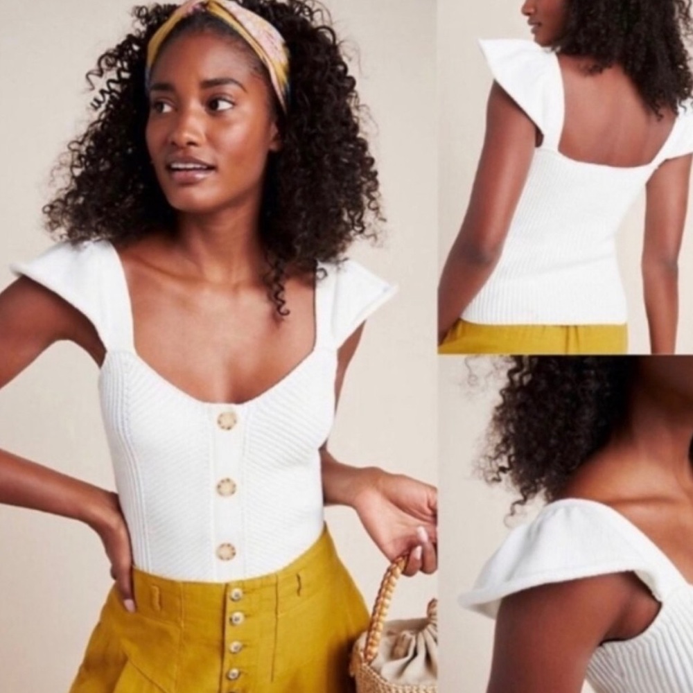 NWT Anthropologie Flutter-Sleeved Sweater Tank in Ivory, XSP - Picture 2 of 7